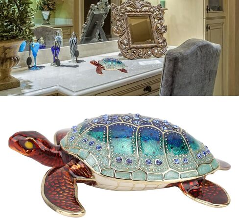 Tyenaza Rhinestone Turtles Jewelry Box, Storage Space Rustproof Bright Color Shiny Sea Turtles Ornament for Home Decor Gifts in Saudi Arabia