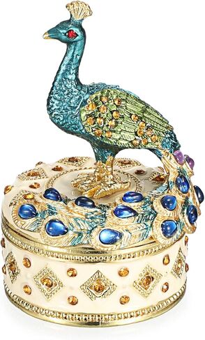 ELLDOO Mini Peacock Trinket Box, Vintage Metal Enameled Decorative Box Ring Earrings Jewelry Organizer Peacock Figurine Lid Gift Box for Girl Women in Saudi Arabia