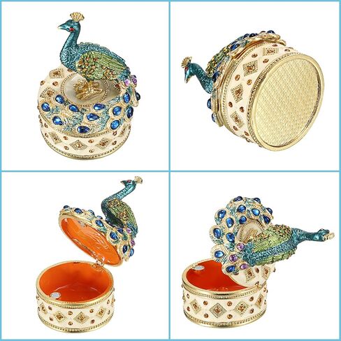 ELLDOO Mini Peacock Trinket Box, Vintage Metal Enameled Decorative Box Ring Earrings Jewelry Organizer Peacock Figurine Lid Gift Box for Girl Women in Saudi Arabia