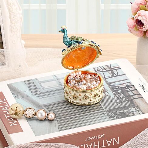 ELLDOO Mini Peacock Trinket Box, Vintage Metal Enameled Decorative Box Ring Earrings Jewelry Organizer Peacock Figurine Lid Gift Box for Girl Women in Saudi Arabia