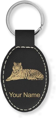 LaserGram Oval Keychain, Tiger, Personalized Engraving Included (Yellow) in Saudi Arabia