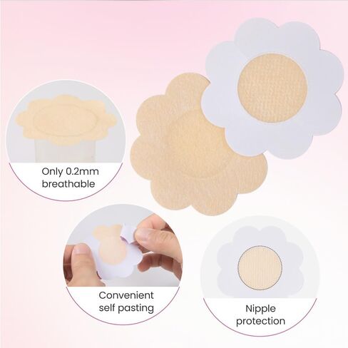 60 Pcs Disposable Nipple Covers,Nipple Covers for Women,Upgrade ultra-thin invisible nipple patches and breast pads,Pasties, Petals Nipple Covers（skin color） in Saudi Arabia