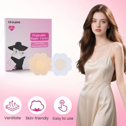 60 Pcs Disposable Nipple Covers,Nipple Covers for Women,Upgrade ultra-thin invisible nipple patches and breast pads,Pasties, Petals Nipple Covers（skin color） in Saudi Arabia