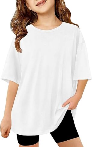 PATPAT Girls Oversized T Shirts 6-16 Years Crew Neck Short Sleeve Loose Fit Baggy Tops Summer Casual Basic Tees in Saudi Arabia
