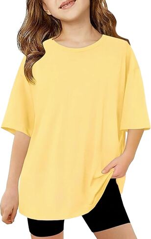 PATPAT Girls Oversized T Shirts 6-16 Years Crew Neck Short Sleeve Loose Fit Baggy Tops Summer Casual Basic Tees in Saudi Arabia