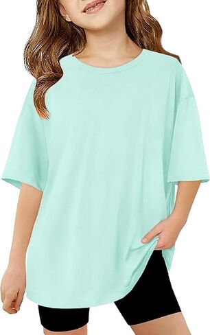 PATPAT Girls Oversized T Shirts 6-16 Years Crew Neck Short Sleeve Loose Fit Baggy Tops Summer Casual Basic Tees in Saudi Arabia