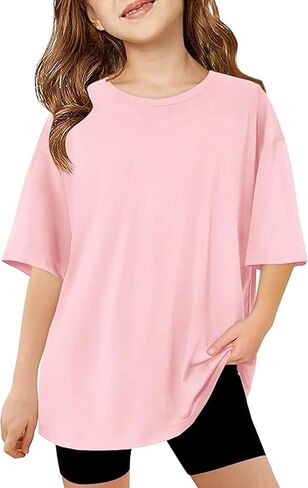 PATPAT Girls Oversized T Shirts 6-16 Years Crew Neck Short Sleeve Loose Fit Baggy Tops Summer Casual Basic Tees in Saudi Arabia