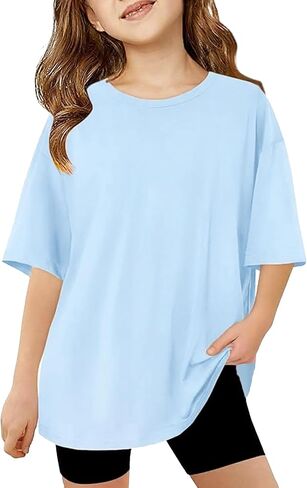 PATPAT Girls Oversized T Shirts 6-16 Years Crew Neck Short Sleeve Loose Fit Baggy Tops Summer Casual Basic Tees in Saudi Arabia