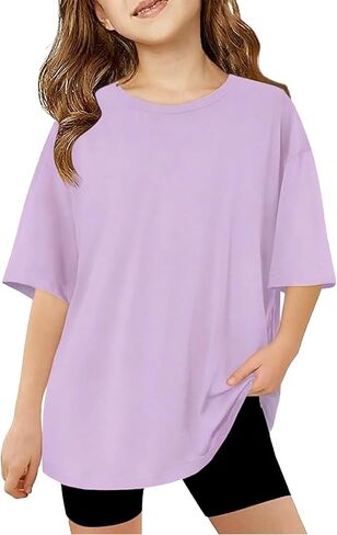 PATPAT Girls Oversized T Shirts 6-16 Years Crew Neck Short Sleeve Loose Fit Baggy Tops Summer Casual Basic Tees in Saudi Arabia