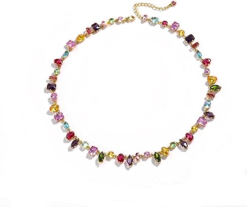 UUONLY قلادة كريستال قوس قزح ملونة، متعددة الألوان تشيكوسلوفاكيا سلسلة قلادة أنيقة مكعب زركونيا مجوهرات سباركلي حجر الراين تشيكوسلوفاكيا قلادة للنساء in Kuwait