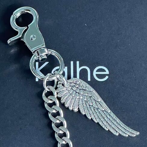 سلسلة محفظة KALHE فضية من Angel Wing للجينز، سلسلة سراويل من الفولاذ المقاوم للصدأ على طراز راكب الدراجة النارية المعدنية مع حلية جناح in Saudi Arabia