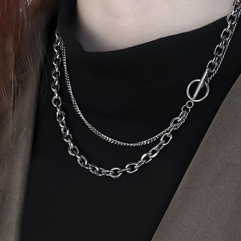 Layered Chain Necklaces for Women Chunky Cuban Link Paperclip Chain Necklace Punk Toggle Clasp Statement Necklaces Stackable Chram Jewelry Gifts in Saudi Arabia