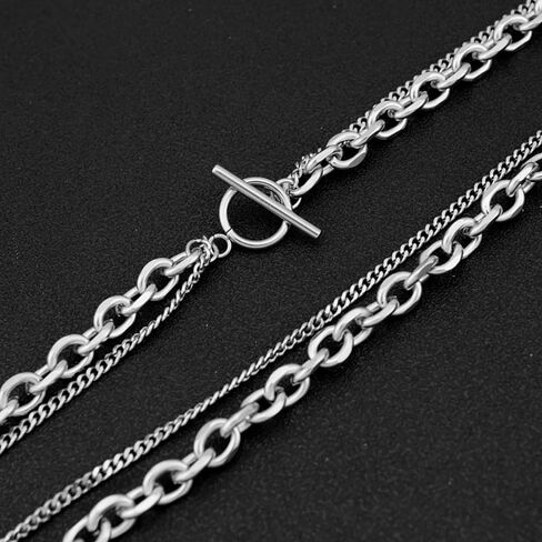 Layered Chain Necklaces for Women Chunky Cuban Link Paperclip Chain Necklace Punk Toggle Clasp Statement Necklaces Stackable Chram Jewelry Gifts in Saudi Arabia