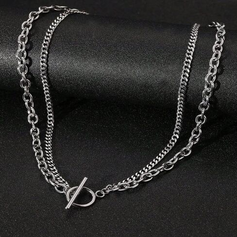 Layered Chain Necklaces for Women Chunky Cuban Link Paperclip Chain Necklace Punk Toggle Clasp Statement Necklaces Stackable Chram Jewelry Gifts in Saudi Arabia