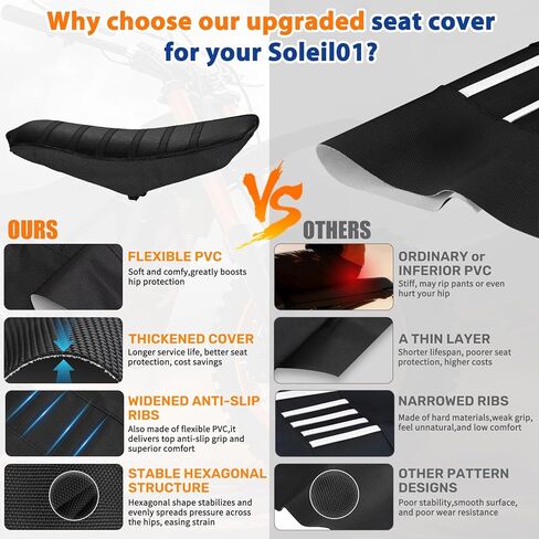 Jerbor Thickened Seat Cover for Tuttio Soleil01 Electric Drit Bike, Widened Non-Slip Striped Gripper Waterproof Soft Cushion Cover Pad for Tutto Tutti Electric Motorcycle (Black) in Saudi Arabia