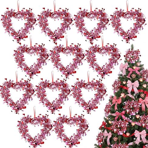 Lyrow 12 Pcs Red Valentine Heart Tree Ornaments Valentine Heart Wreaths Tinsel Hanging Love Decorations Romantic Tree Ornaments for Wedding Window Home Wall in Saudi Arabia