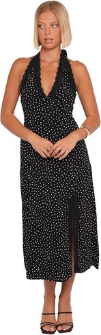 Petal & Pup Women's Stasia-Maxi-Halter-Dress-Black-White in Saudi Arabia