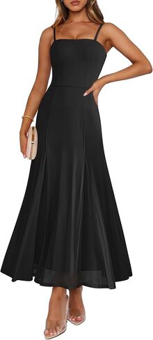 Caracilia Maxi Dresses for Women Formal Mesh Spaghetti Strap Cocktail Wedding Guest Party Floral Flowy Dress 2026 Summer in Saudi Arabia