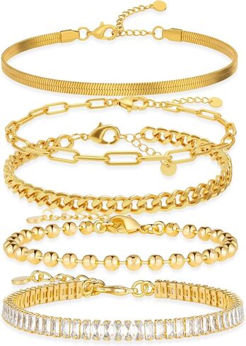 Gold Bracelets for Women, 14K Gold Plated Stackable Bracelets Trendy Non Tarnish Jewelry Set Fashion Gifts for Women in Kuwait