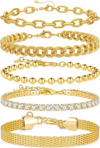 Gold Bracelets for Women, 14K Gold Plated Stackable Bracelets Trendy Non Tarnish Jewelry Set Fashion Gifts for Women in Saudi Arabia