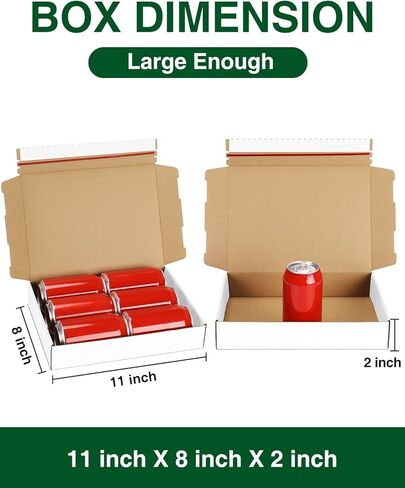 صناديق الشحن مقاس 11 × 8 × 2 بوصة: 25 علبة من الورق المقوى ذاتية الغلق للتغليف، صناديق شحن بيضاء للتغليف للشركات الصغيرة، صناديق بريد مموجة لأحذية الكتب وإرسال الهدايا in Kuwait