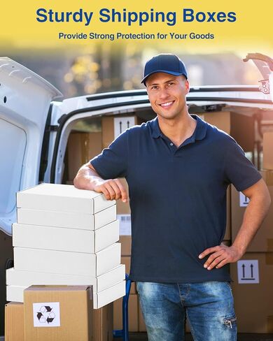 صناديق الشحن مقاس 11 × 8 × 2 بوصة: 25 علبة من الورق المقوى ذاتية الغلق للتغليف، صناديق شحن بيضاء للتغليف للشركات الصغيرة، صناديق بريد مموجة لأحذية الكتب وإرسال الهدايا in Kuwait