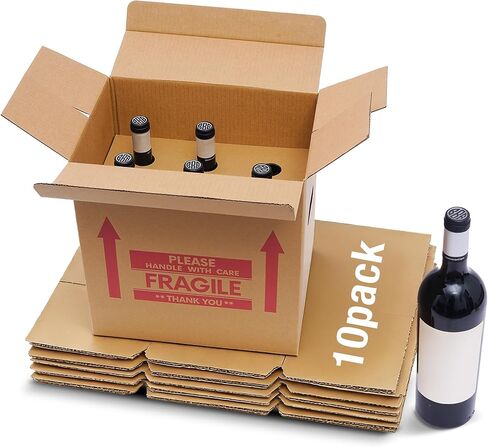 Xfzzrsdf 10 Pack 6 Bottles Wine Boxes for Moving - Wine Shipping Box Kitchen Moving Storage Carrier with Reinforced Cardboard and Handles for Glassware Dishes Travel (14 x 9 x 13 Inch) in Saudi Arabia