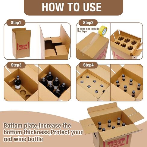 Xfzzrsdf 10 Pack 6 Bottles Wine Boxes for Moving - Wine Shipping Box Kitchen Moving Storage Carrier with Reinforced Cardboard and Handles for Glassware Dishes Travel (14 x 9 x 13 Inch) in Saudi Arabia