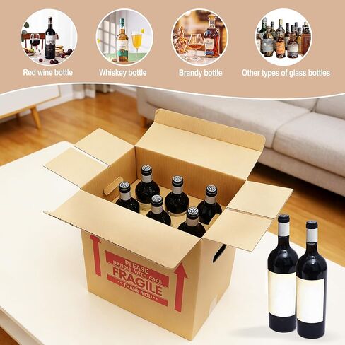 Xfzzrsdf 10 Pack 6 Bottles Wine Boxes for Moving - Wine Shipping Box Kitchen Moving Storage Carrier with Reinforced Cardboard and Handles for Glassware Dishes Travel (14 x 9 x 13 Inch) in Saudi Arabia