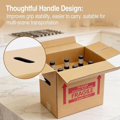 Xfzzrsdf 10 Pack 6 Bottles Wine Boxes for Moving - Wine Shipping Box Kitchen Moving Storage Carrier with Reinforced Cardboard and Handles for Glassware Dishes Travel (14 x 9 x 13 Inch) in Saudi Arabia