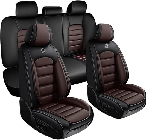 أغطية مقاعد جلد نابا لسيارة Subaru Outback 2006-2024، أغطية مقاعد السيارة مجموعة كاملة، واقيات مقاعد مقاومة للماء، أغطية مقاعد السيارات، مقاعد داخلية قابلة للتنفس غير قابلة للانزلاق للسيارات (أسود وقهوة) in Kuwait