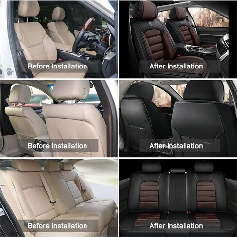 أغطية مقاعد جلد نابا لسيارة Subaru Outback 2006-2024، أغطية مقاعد السيارة مجموعة كاملة، واقيات مقاعد مقاومة للماء، أغطية مقاعد السيارات، مقاعد داخلية قابلة للتنفس غير قابلة للانزلاق للسيارات (أسود وقهوة) in Kuwait