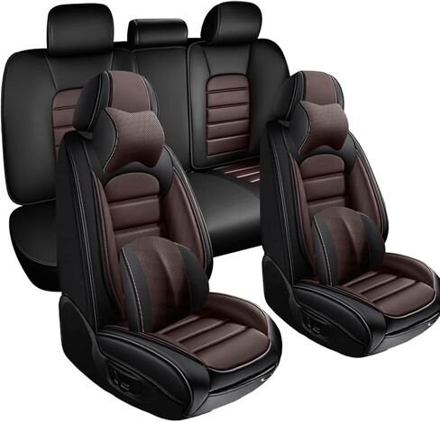 أغطية مقاعد جلد نابا لسيارة Subaru Outback 2006-2024، أغطية مقاعد السيارة مجموعة كاملة، واقيات مقاعد مقاومة للماء، أغطية مقاعد السيارات، مقاعد داخلية قابلة للتنفس غير قابلة للانزلاق للسيارات (أسود وقهوة) in Kuwait