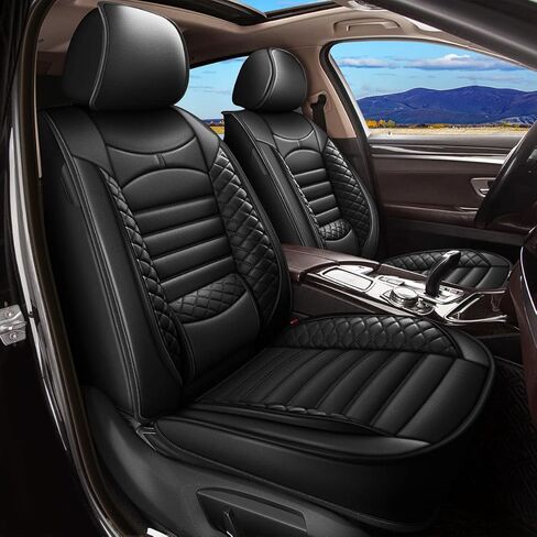 Seat Cover Fit for Volkswagen Tiguan 2009-2025 2026 Car Seat Covers Front 2 Row 5 Seats Waterproof Faux Leather Car Seat Cushion Protector Compatible Airbag (Black) in Saudi Arabia