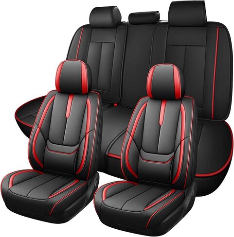 Car Seat Cover for Jeep Liberty 2002-2012,Premium Faux Leather Seat Cover | Breathable Waterproof Sports Drive in Style,Easy to Install Seat Covers (Full Set/Black - White) in Kuwait