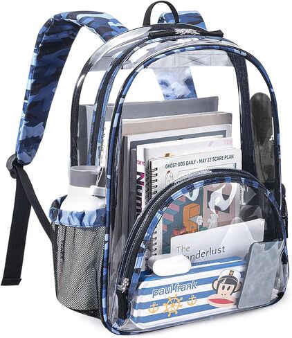 حقيبة ظهر شفافة كبيرة من LIGHT FLIGHT مع أشرطة مبطنة معززة وحقيبة ظهر شفافة من مادة PVC شديدة التحمل يمكن رؤيتها من خلال حقائب الكتب للعمل والسفر باللون الوردي in Kuwait