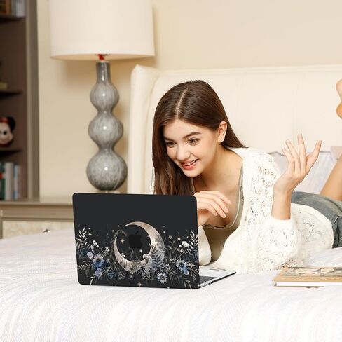 حافظة MOSISO متوافقة مع جهاز MacBook Air 13 بوصة 2026 2025 2024-2022 M4 A3240 M3 A3113 M2 A2681، غطاء صلب من البلاستيك وغطاء لوحة مفاتيح وطبقة شاشة لجهاز MacBook Air 13.6 بوصة، قمر غامض وزهور in Saudi Arabia