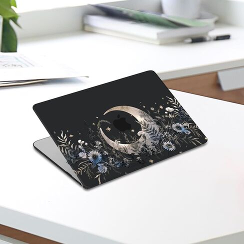 حافظة MOSISO متوافقة مع جهاز MacBook Air 13 بوصة 2026 2025 2024-2022 M4 A3240 M3 A3113 M2 A2681، غطاء صلب من البلاستيك وغطاء لوحة مفاتيح وطبقة شاشة لجهاز MacBook Air 13.6 بوصة، قمر غامض وزهور in Saudi Arabia