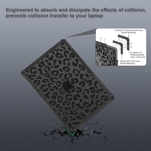 حافظة صلبة مقاومة للصدمات من MOSISO متوافقة مع MacBook Air 15 بوصة M5 2026 M4 M3 M2 2025-2023 A3448 A3241 A3114 A2941، مجموعة 3 في 1 هيكل صلب مضاد للكسر من جلد الفهد مع ممتص للصدمات من مادة TPU، أسود in Kuwait