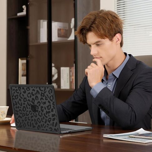 حافظة صلبة مقاومة للصدمات من MOSISO متوافقة مع MacBook Air 15 بوصة M5 2026 M4 M3 M2 2025-2023 A3448 A3241 A3114 A2941، مجموعة 3 في 1 هيكل صلب مضاد للكسر من جلد الفهد مع ممتص للصدمات من مادة TPU، أسود in Kuwait