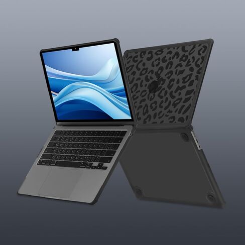 حافظة صلبة مقاومة للصدمات من MOSISO متوافقة مع MacBook Air 15 بوصة M5 2026 M4 M3 M2 2025-2023 A3448 A3241 A3114 A2941، مجموعة 3 في 1 هيكل صلب مضاد للكسر من جلد الفهد مع ممتص للصدمات من مادة TPU، أسود in Kuwait