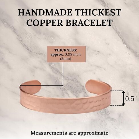 سوار من النحاس النقي مصنوع يدويًا للنساء والرجال - سوار نحاسي سميك لتخفيف الآلام وتخفيف التوتر - أساور نحاسية منحوتة قابلة للتعديل لتناسب العديد من أحجام المعصم - السُمك الأكثر مثالية، بسمك 2 مم، سهل التشكيل. in Kuwait