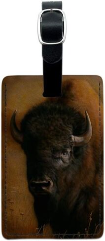 Bison Buffalo on The Praire Field بطاقة الأمتعة الجلدية المستطيلة التي يمكن حملها على بطاقة الهوية in Saudi Arabia