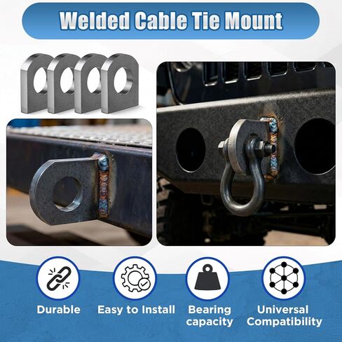 Hicarer 4 Pcs Weld on Shackle Clevis Mounts, 3/8" Thick Heavy Duty Steel Clevis Bracket with 1-1/8" Hole for Tie Down Straps, Trailers, Truck Bumper & Tractor Bucket in Saudi Arabia