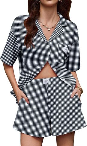 Ekouaer Two Piece Sets for Women Summer Y2K Shirt and Shorts Beach Vacation Cruise Outfits Travel Sweatsuits Lounge Set in Saudi Arabia