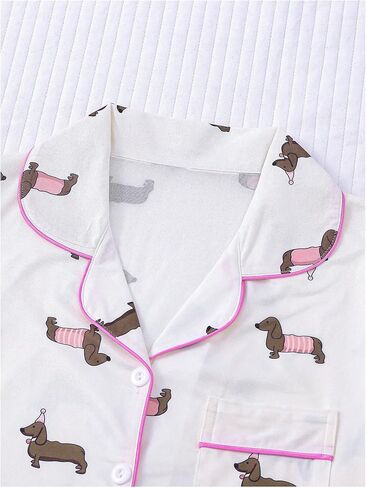 SweatyRocks Women's 2 Piece Dog Print Pajama Set Summer Button Down Short Sleeve Shirt and Shorts Loungewear in Saudi Arabia