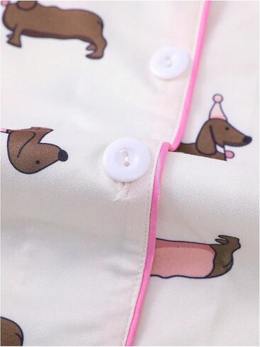 SweatyRocks Women's 2 Piece Dog Print Pajama Set Summer Button Down Short Sleeve Shirt and Shorts Loungewear in Saudi Arabia