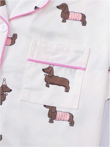 SweatyRocks Women's 2 Piece Dog Print Pajama Set Summer Button Down Short Sleeve Shirt and Shorts Loungewear in Saudi Arabia