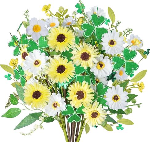 8Pcs St Patricks Day Artificial Flowers, Artificial Shamrock Daisy Picks Fake Gerbera Clover Flower Floral Branches for St. Patrick's Day Cemetery Home Party Table Centerpiece Irish Decor in Saudi Arabia