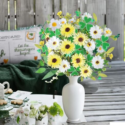8Pcs St Patricks Day Artificial Flowers, Artificial Shamrock Daisy Picks Fake Gerbera Clover Flower Floral Branches for St. Patrick's Day Cemetery Home Party Table Centerpiece Irish Decor in Saudi Arabia